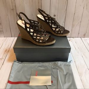 Prada Woven Leather Braided Wedge Sandal -SZ 37.5